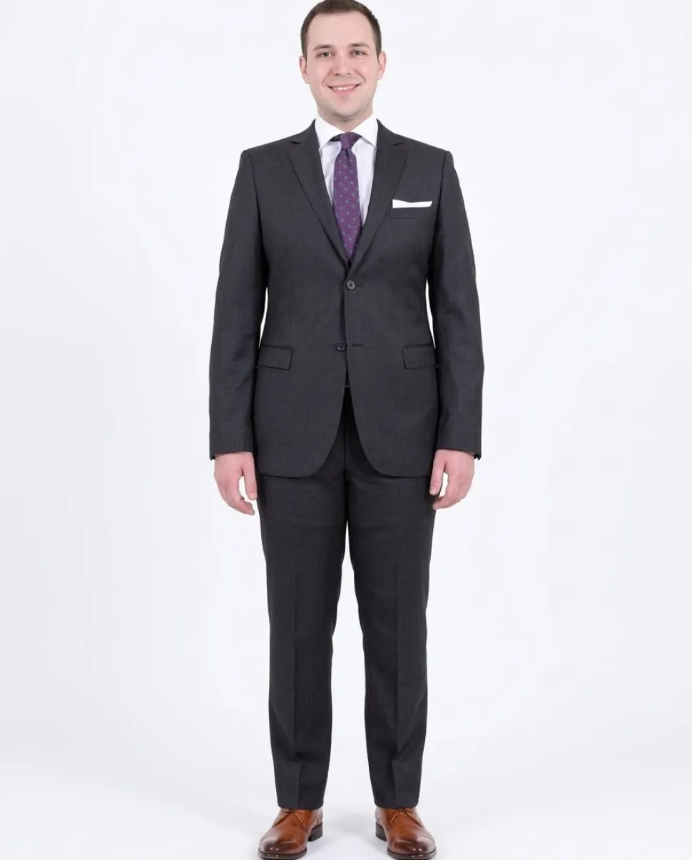 Zanetti Slim Fit Solid Gray Two Button Wool Suit