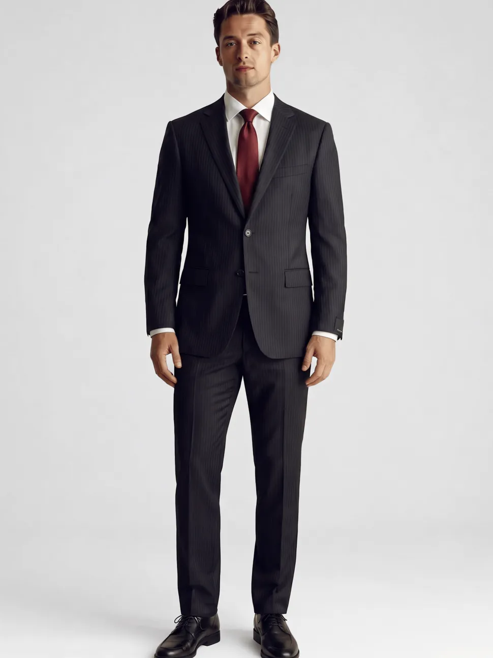 Z Zegna Mens Black Pinstripe Notch Lapels Classic Fit 2-Button Wool Suit - 40L