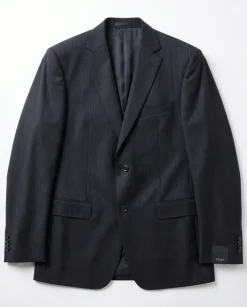 Z Zegna Mens Black Pinstripe Notch Lapels Classic Fit 2-Button Wool Suit - 40L