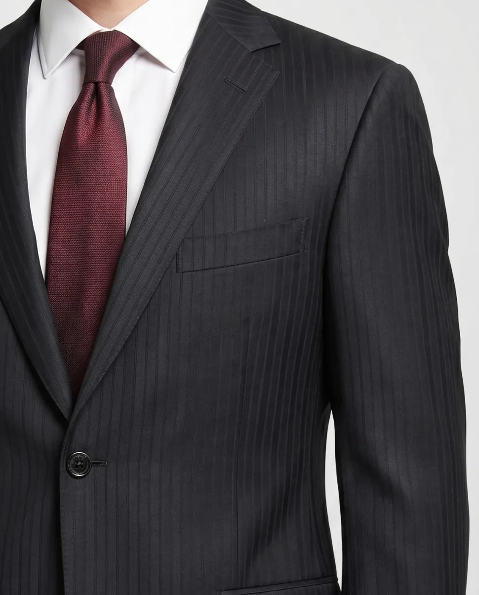Z Zegna Mens Black Pinstripe Notch Lapels Classic Fit 2-Button Wool Suit - 40L